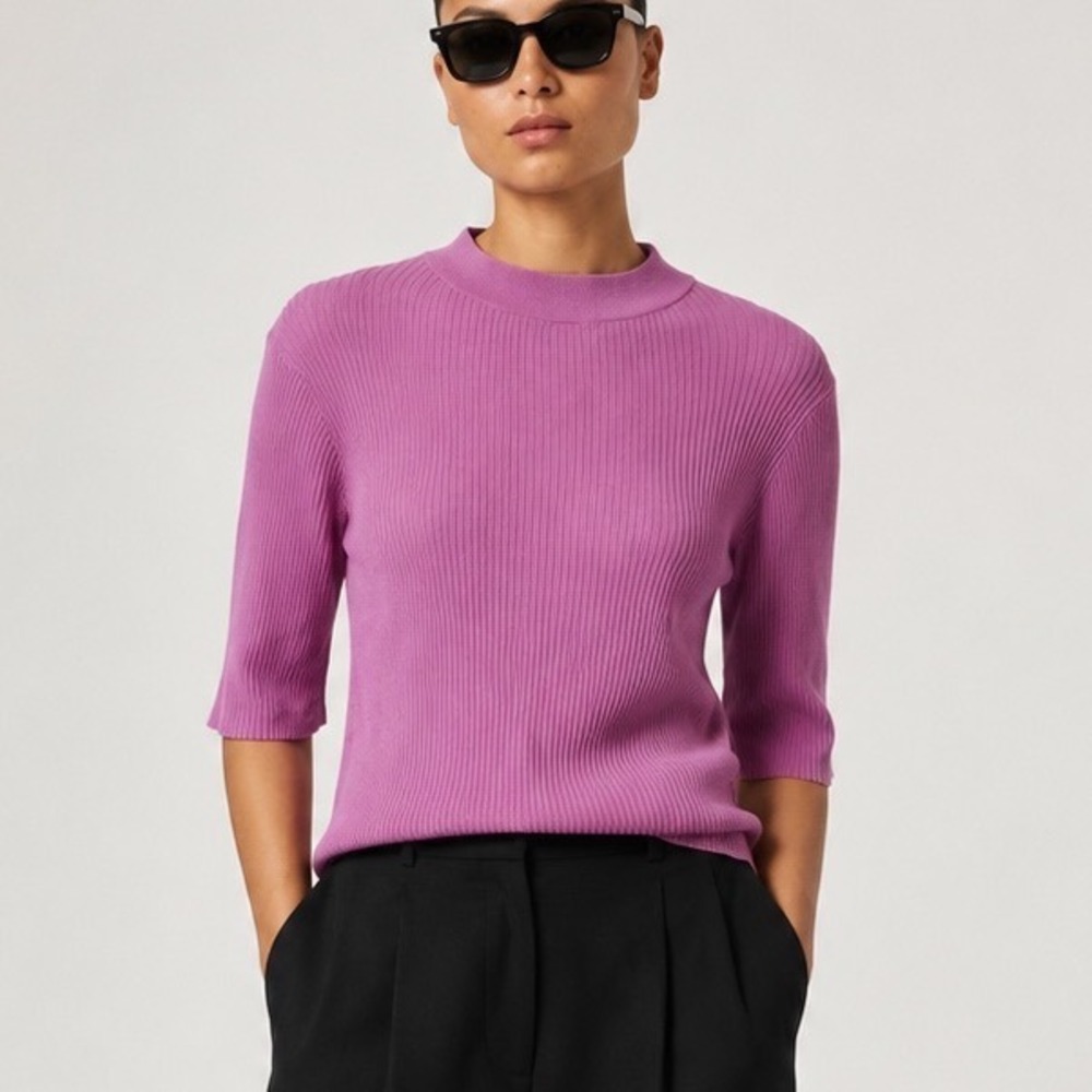 Studio Nicholson Noma Mock Neck Top US 8 Lilac Ribbed Cotton Minimalist Mod Chic